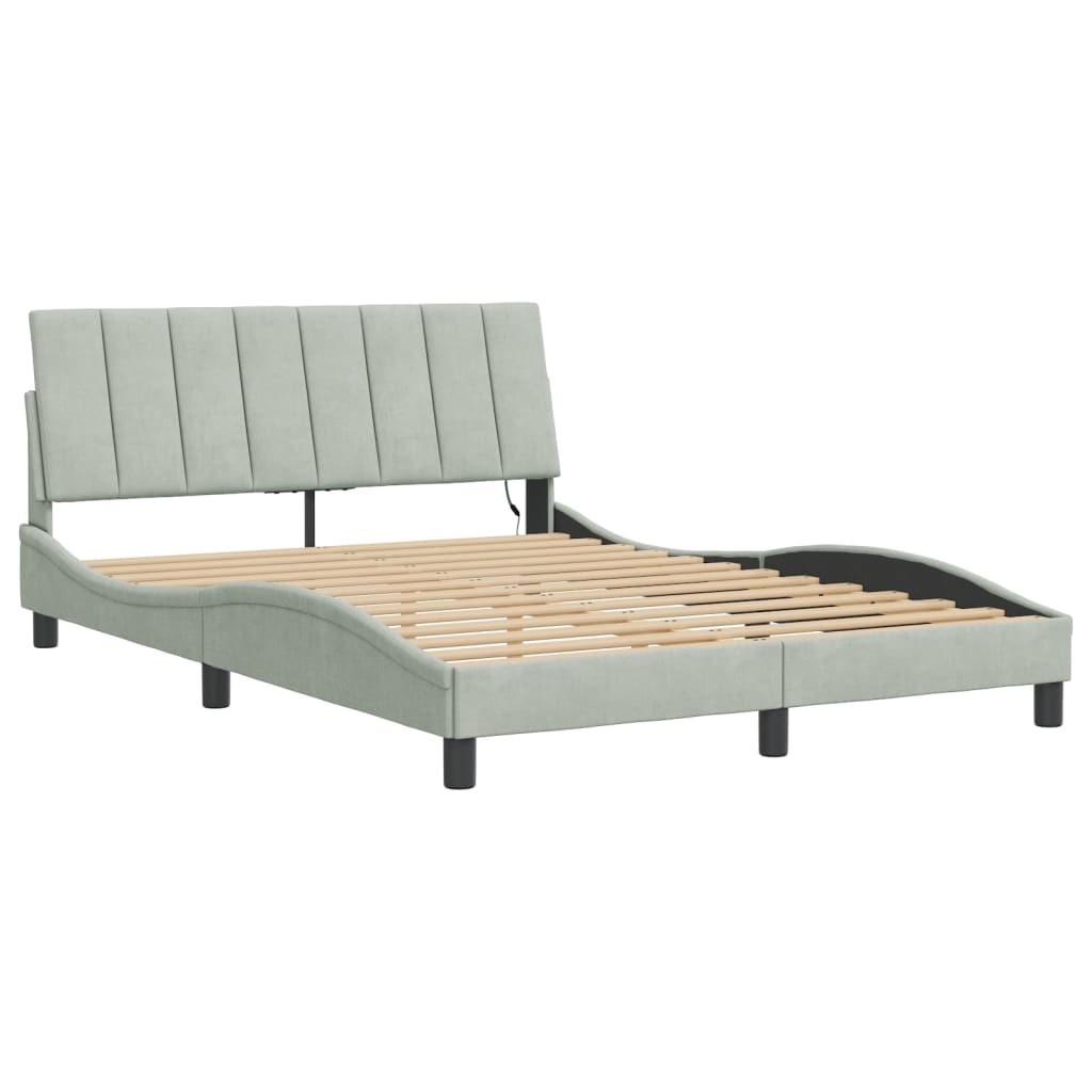 Estrutura de cama com LED sem colchão hanko 140x200 cm veludo cinzento-claro