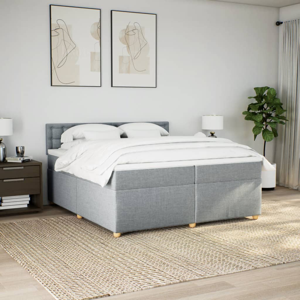 Cama com molas/colchão 200x200 cm tecido cinza-claro