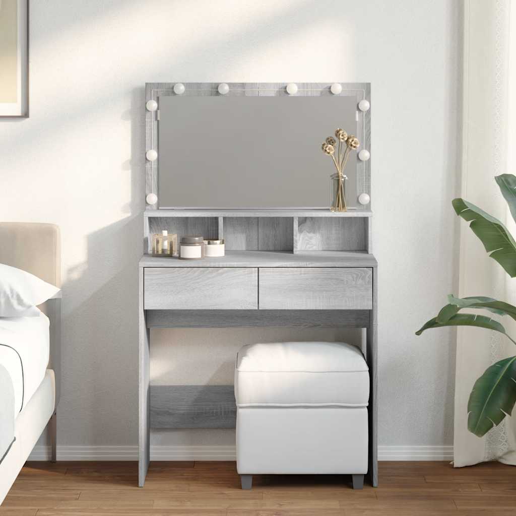 Toucador com LED 80x41x134,5 cm cinzento sonoma