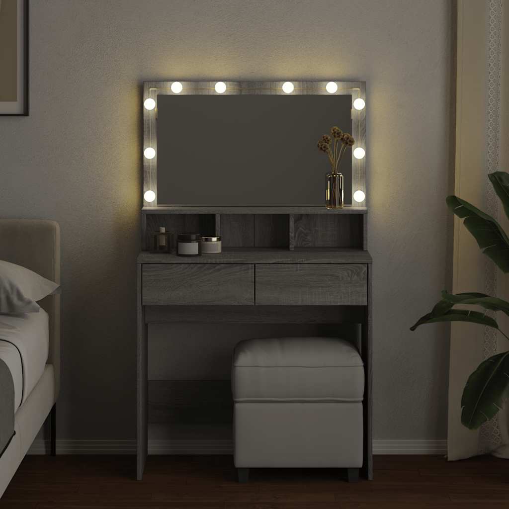 Toucador com LED 80x41x134,5 cm cinzento sonoma