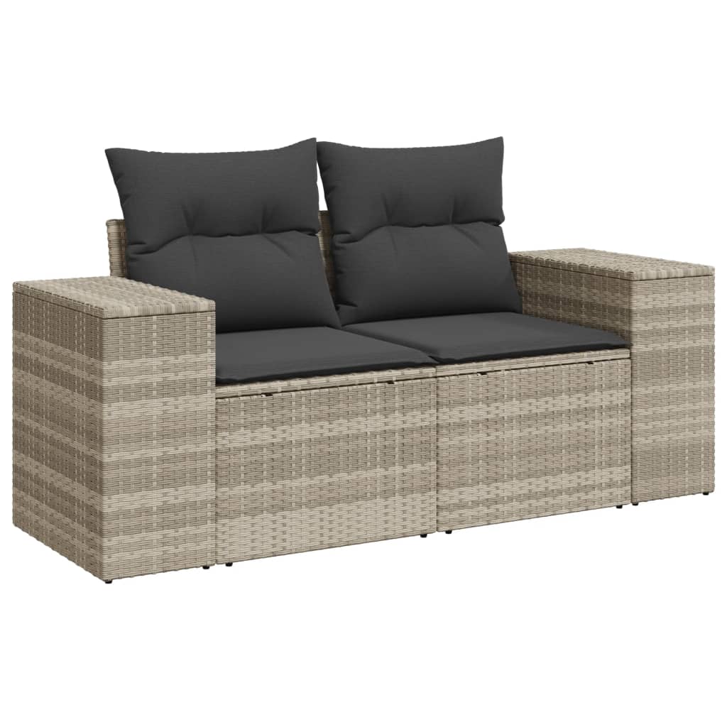 9 Pcs conj. sofás jardim com almofadões vime PE cinzento-claro