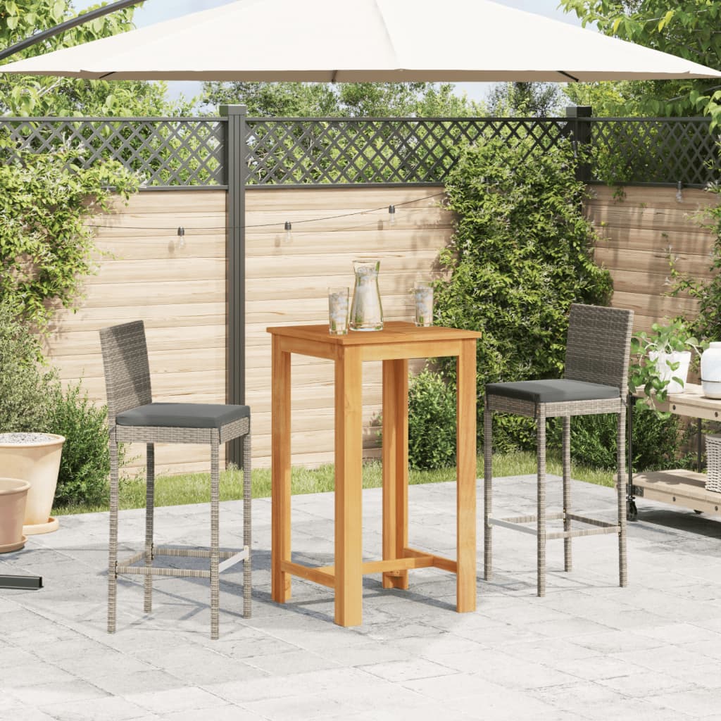 3 Pcs conjunto de bar p/ jardim acácia maciça/vime PE cinzento