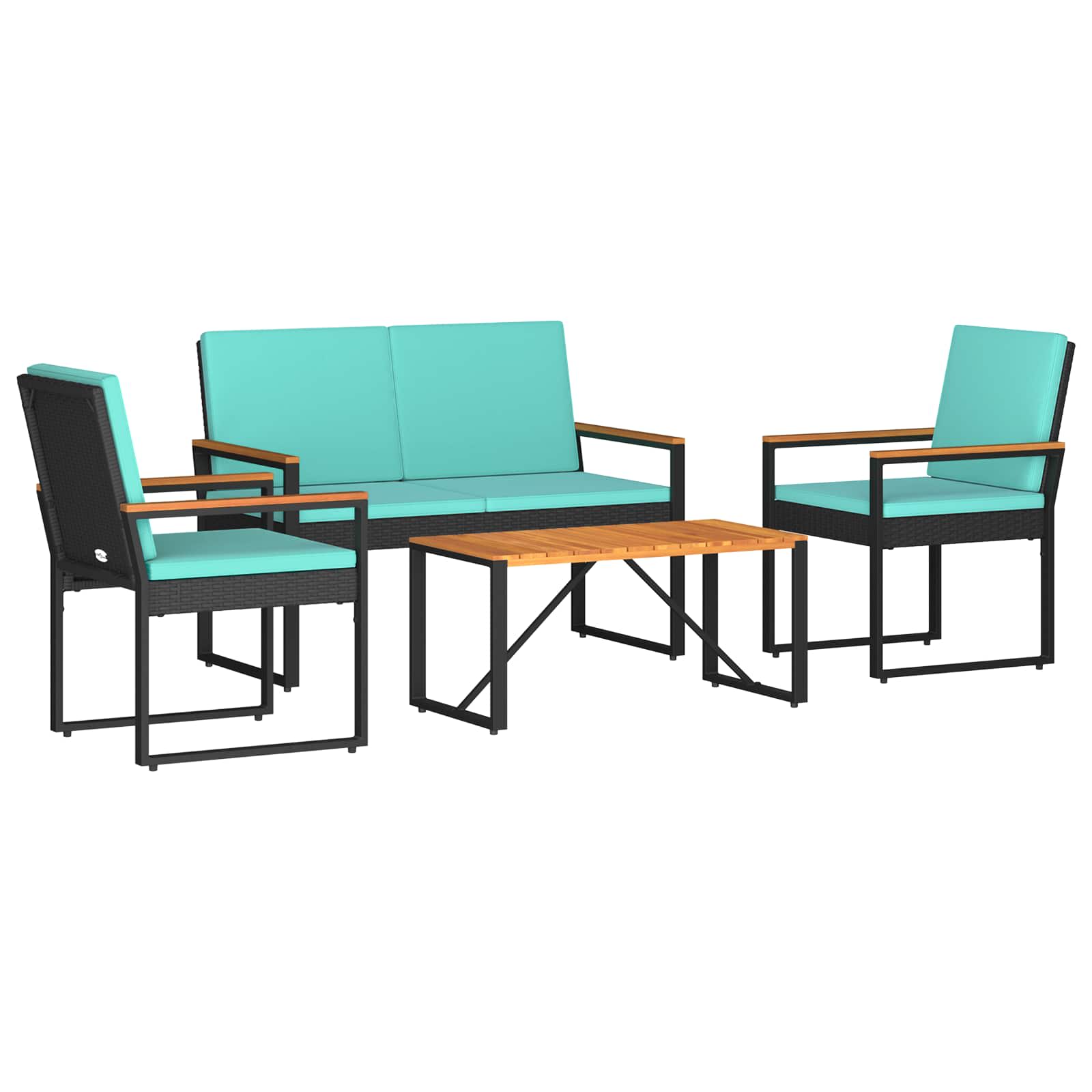 Conjunto de móveis para exterior 4 unid. preto e turquesa