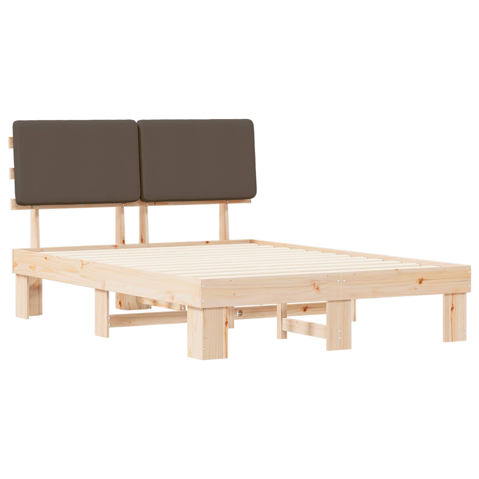Estrutura de cama com cabeceira estofada cinzento-acastanhado