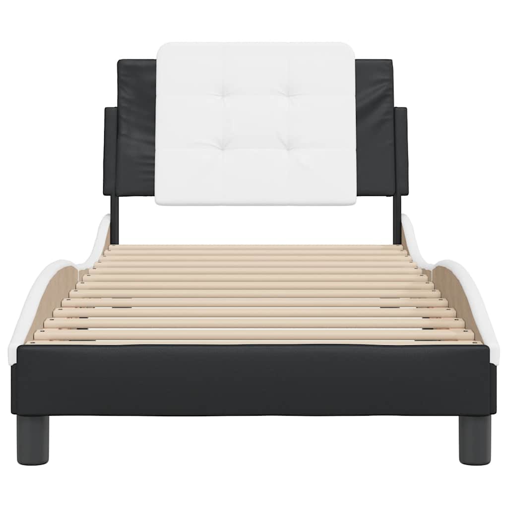 Estrutura de cama sem colchão zadar couro artificial preto e branco
