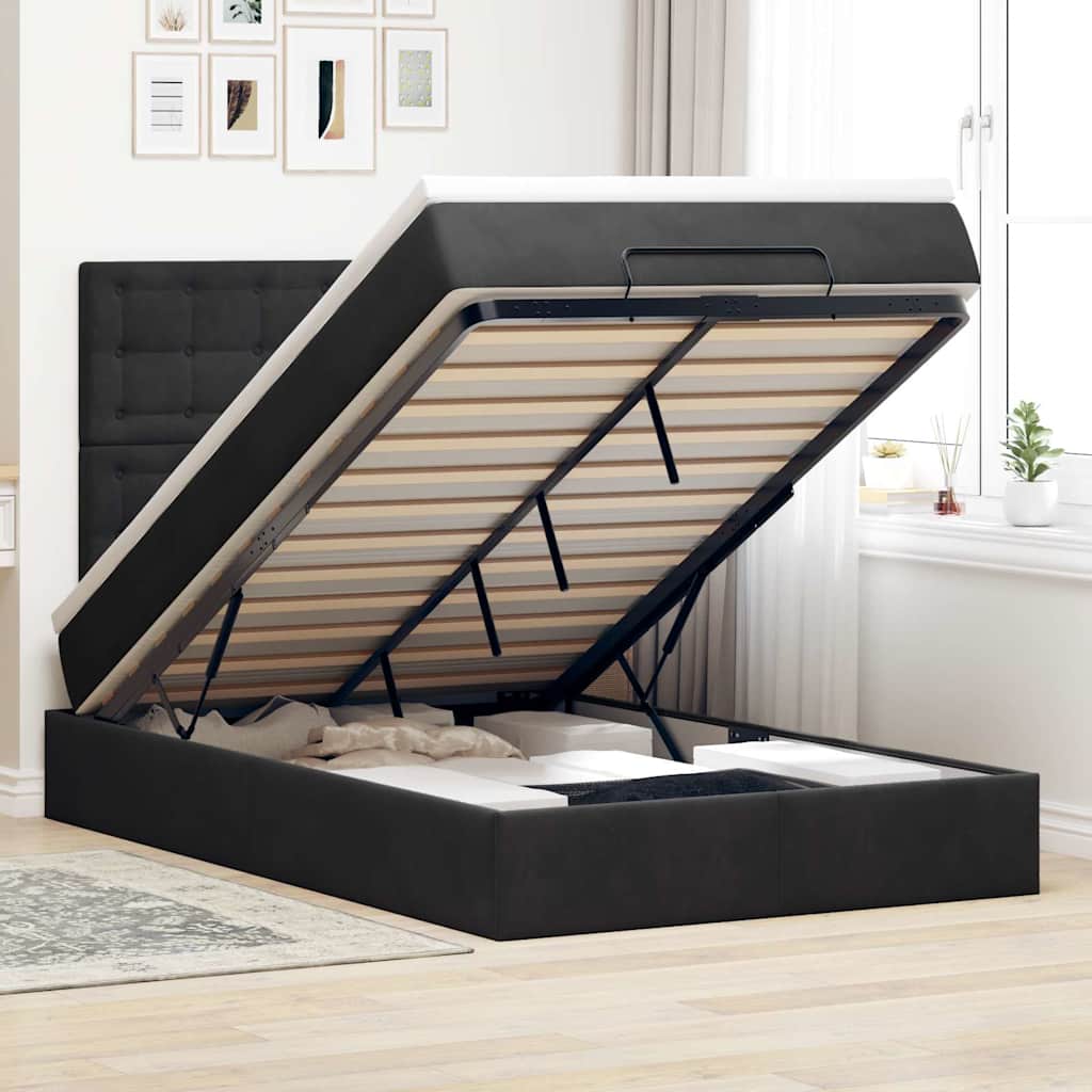 Estrutura de cama otomana com colchões preto 120x190 cm veludo