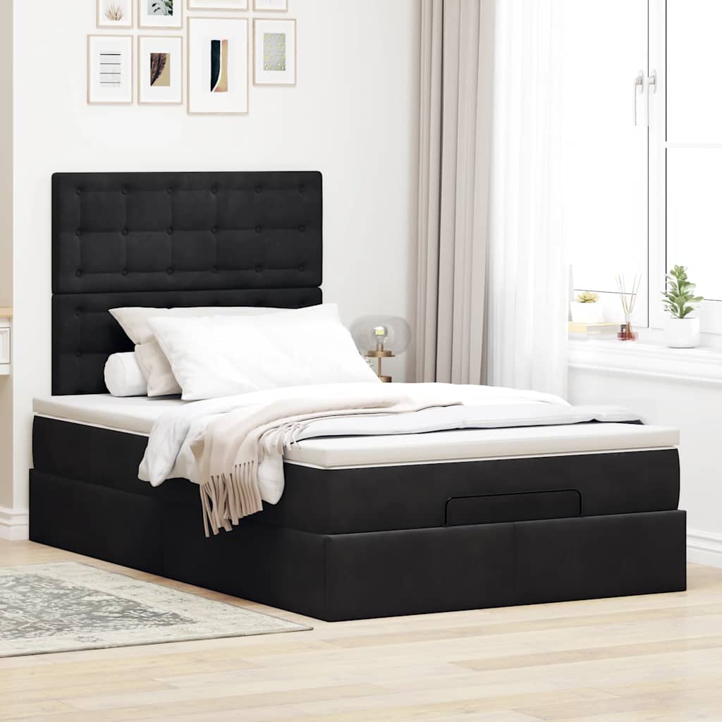 Estrutura de cama otomana com colchões preto 120x190 cm veludo