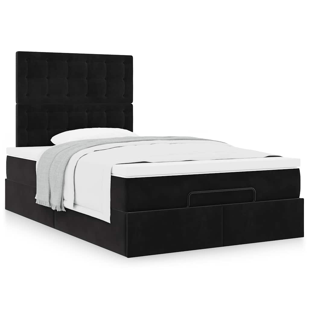 Estrutura de cama otomana com colchões preto 120x190 cm veludo