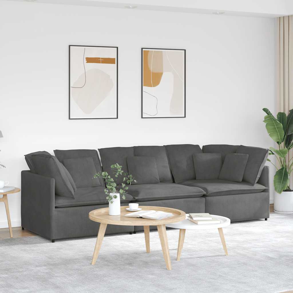 Sofá modular com almofadas tecido corduroy cinzento-escuro