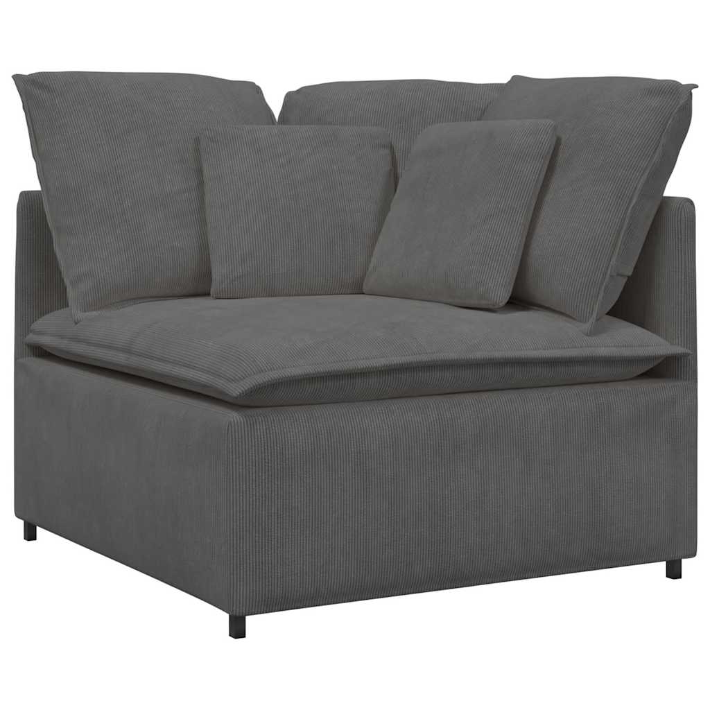 Sofá modular com almofadas tecido corduroy cinzento-escuro