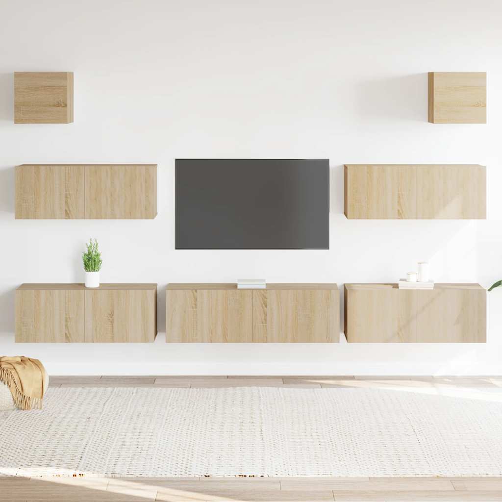 7Pcs conjunto móveis de TV derivados de madeira carvalho sonoma