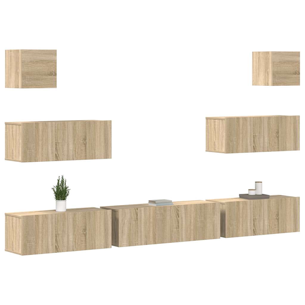 7Pcs conjunto móveis de TV derivados de madeira carvalho sonoma