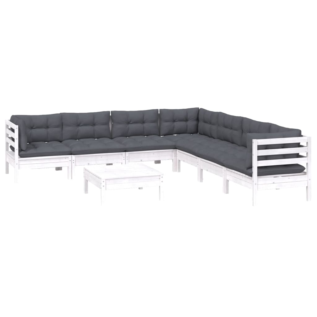 8 Pcs conj. lounge de jardim c/ almofadões pinho maciço branco