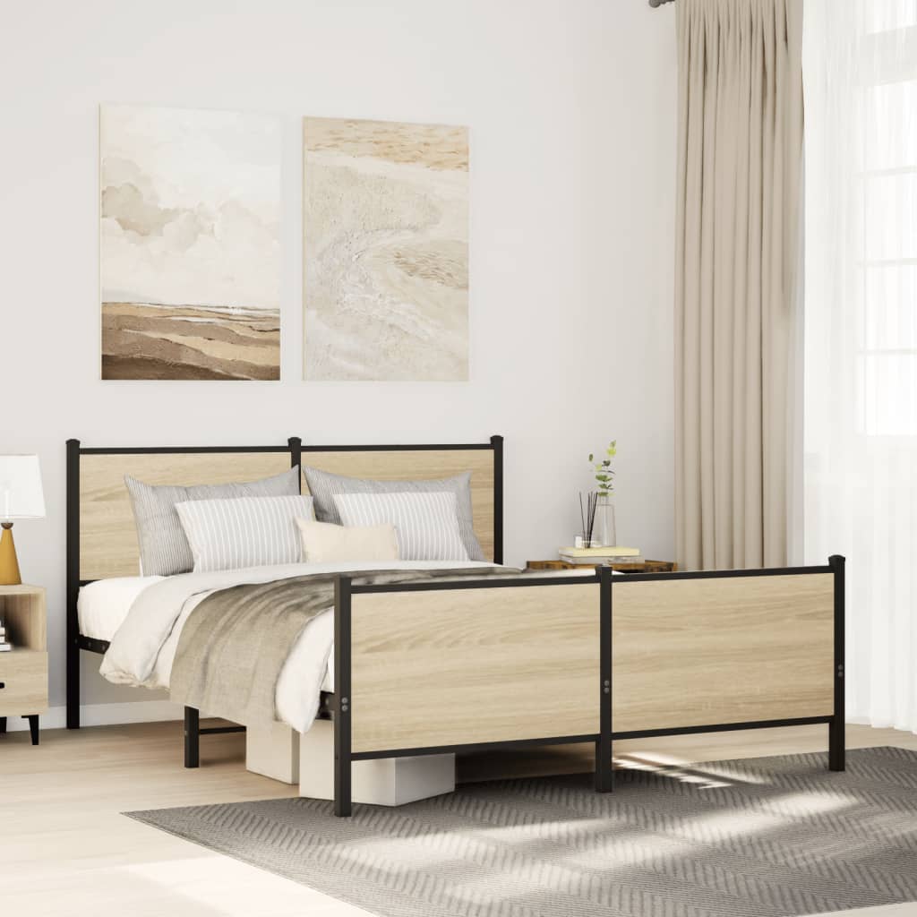 Estrutura de cama sem colchão 137x190 cm metal carvalho sonoma