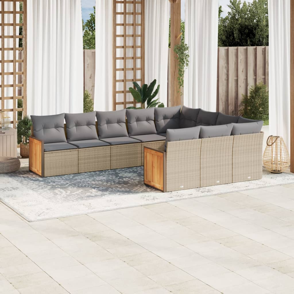 10 Pcs conjunto de sofás p/ jardim com almofadões vime PE bege