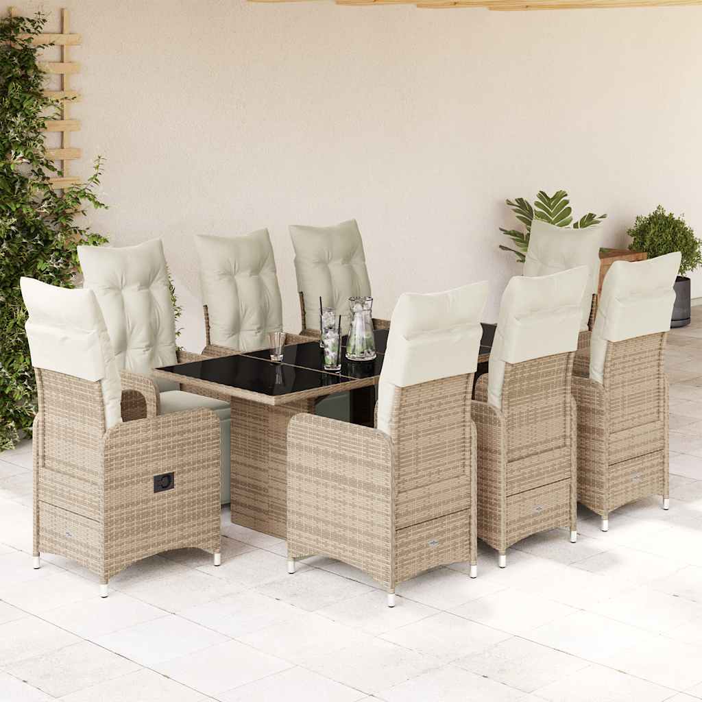 9 Pcs conjunto bistrô de jardim c/ almofadões vime PE castanho