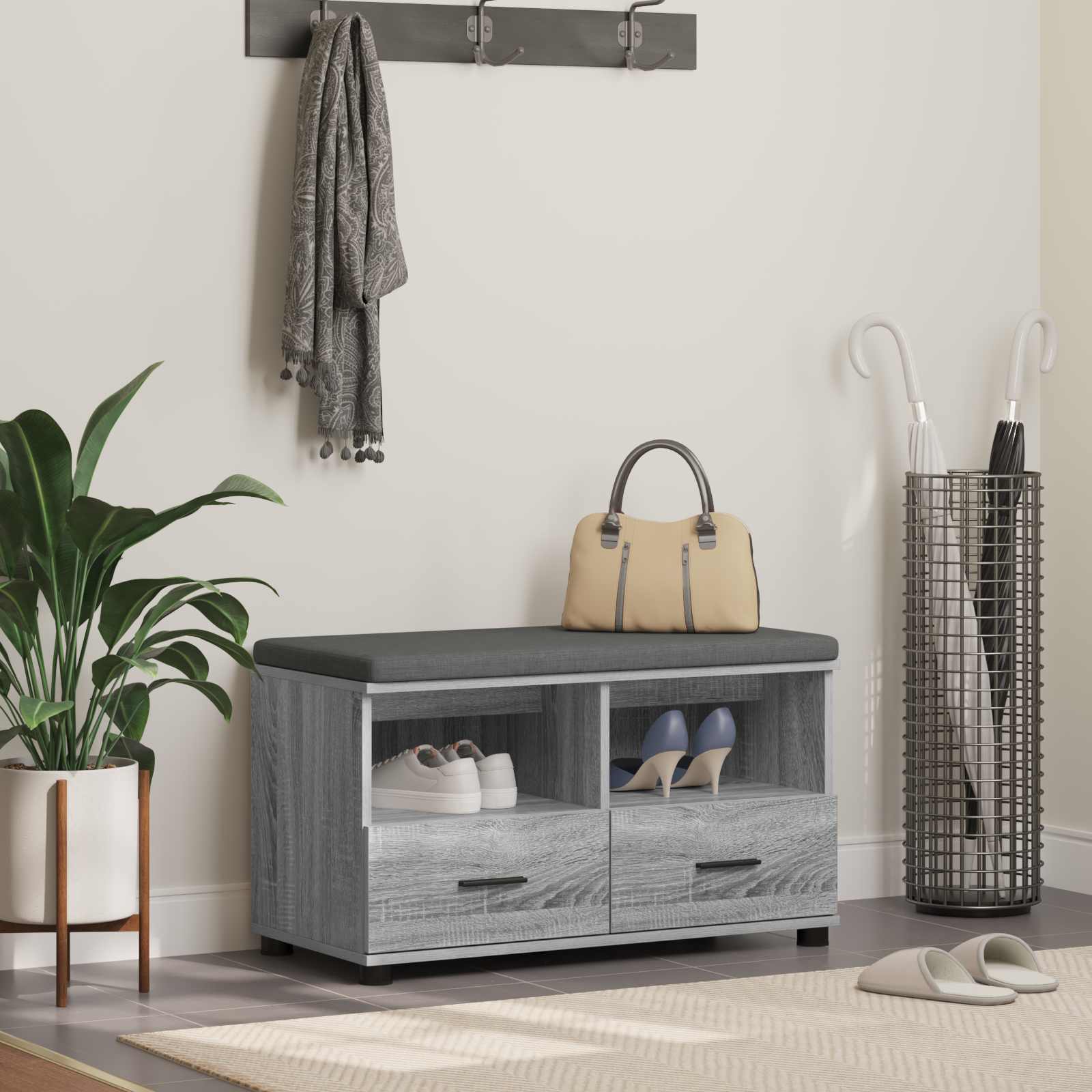 Banco de hall com almofada sonoma cinza 80 x 38 x 46 cm