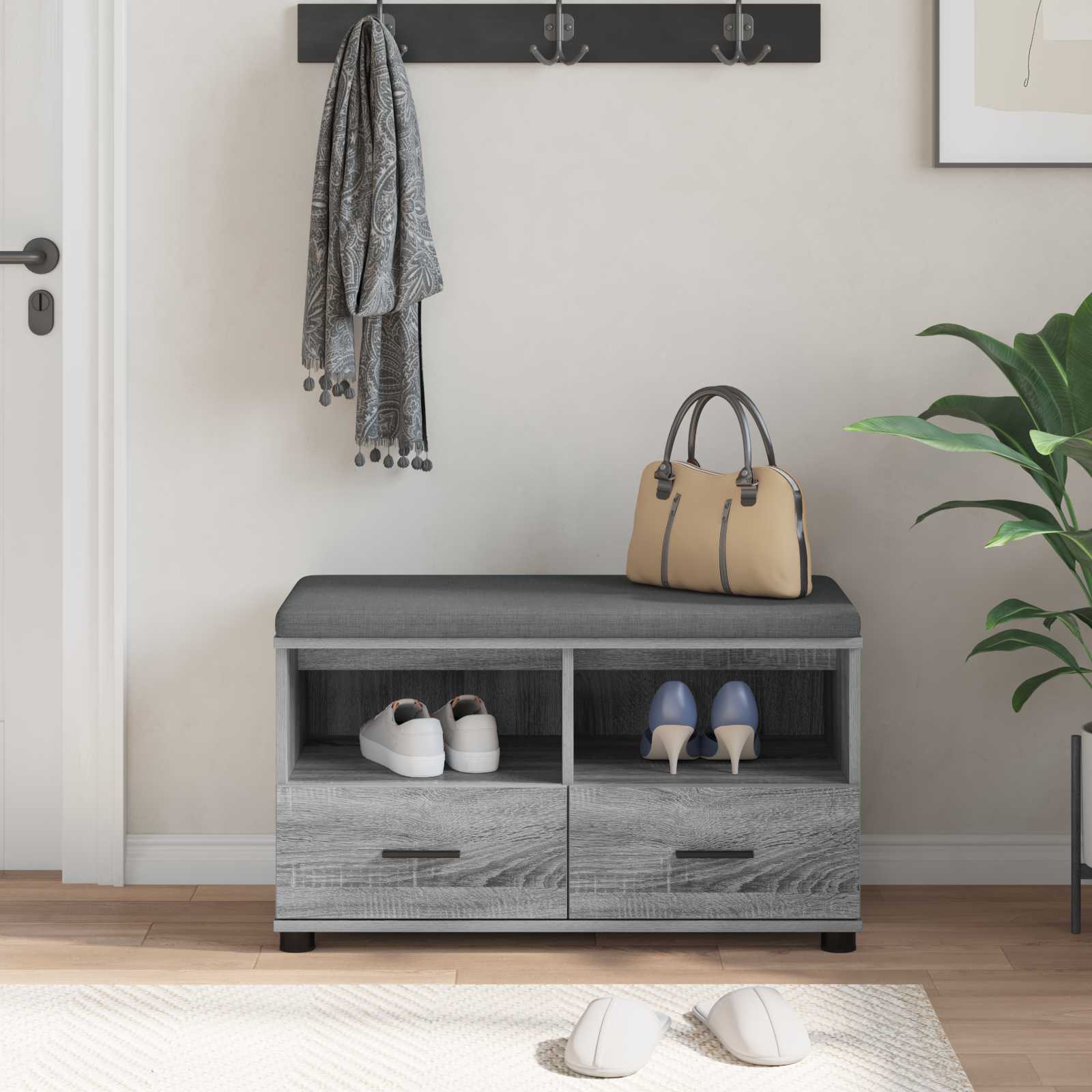 Banco de hall com almofada sonoma cinza 80 x 38 x 46 cm