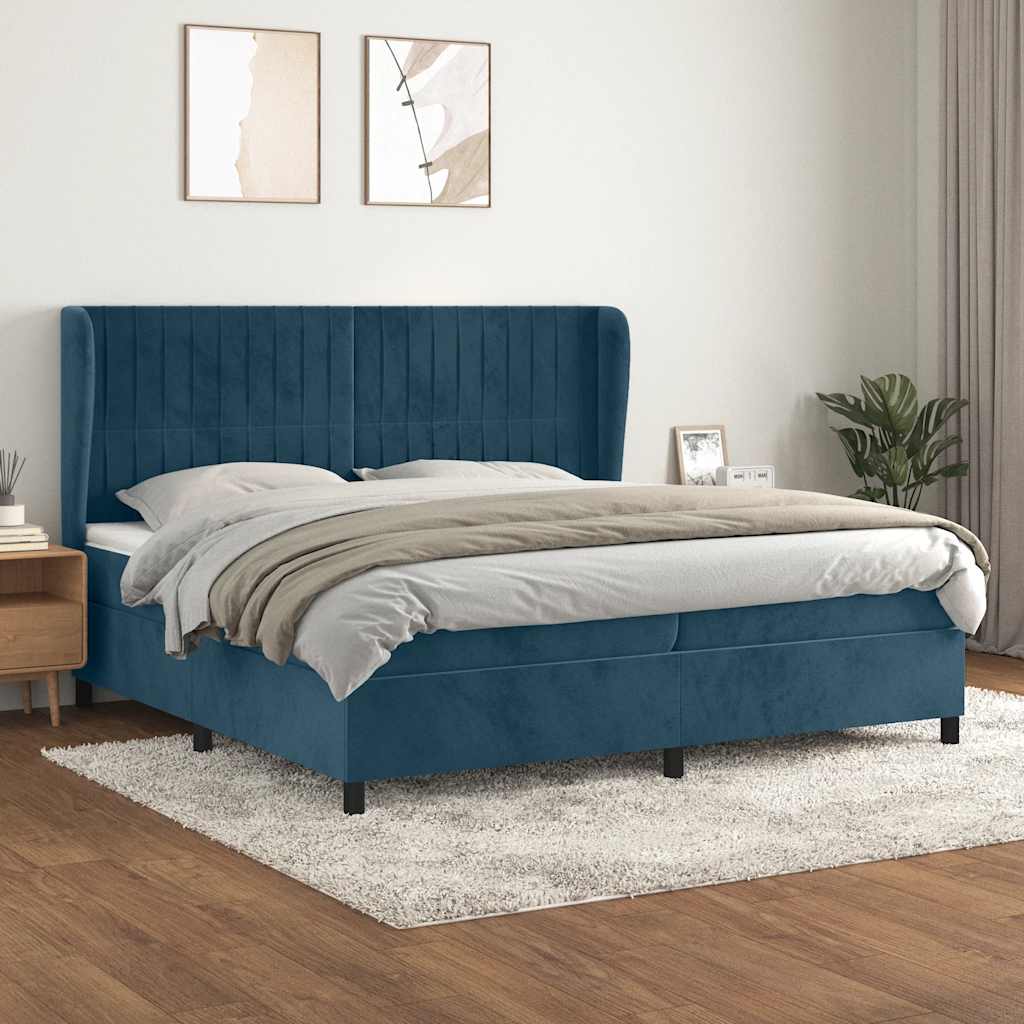 Cama com molas/colchão 200x200 cm veludo azul-escuro