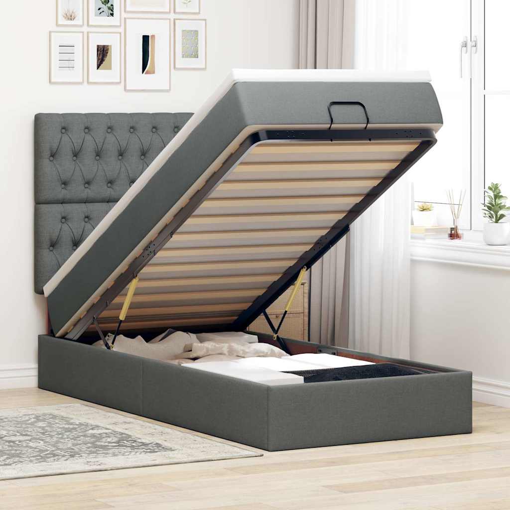 Estrutura cama otomana colchão 90x190 cm tecido cinzento escuro