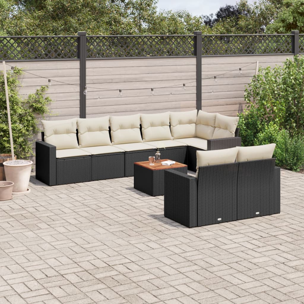 9 Pcs conjunto de sofás p/ jardim c/ almofadões vime PE preto