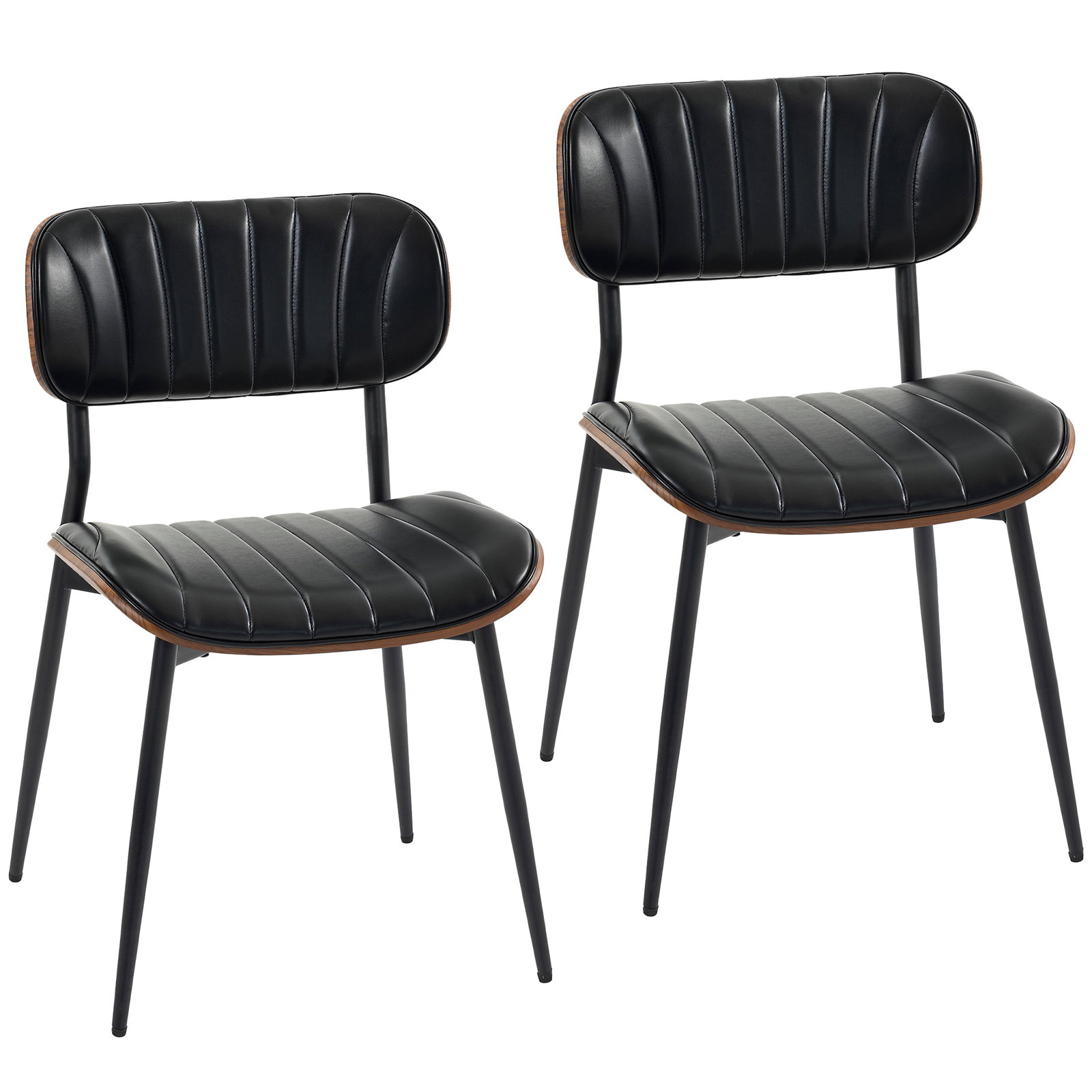 Conjunto de 2 cadeiras de sala de jantar em pele sintética com encosto curvo e pernas metálicas 49,5 x 49,5 x 80 cm preto e castanho