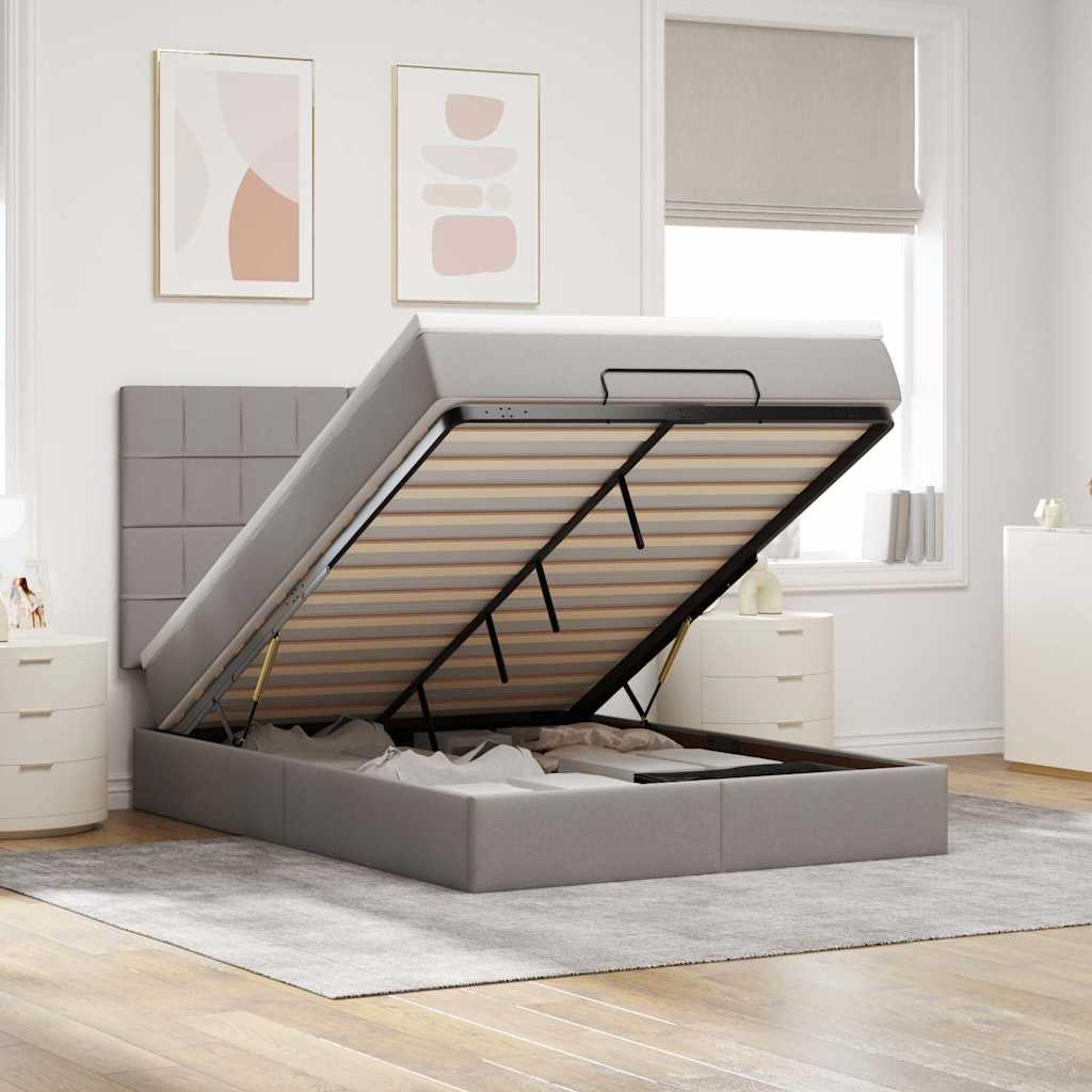 Estrutura de cama otomana com colchão tecido cinzento 140x190cm