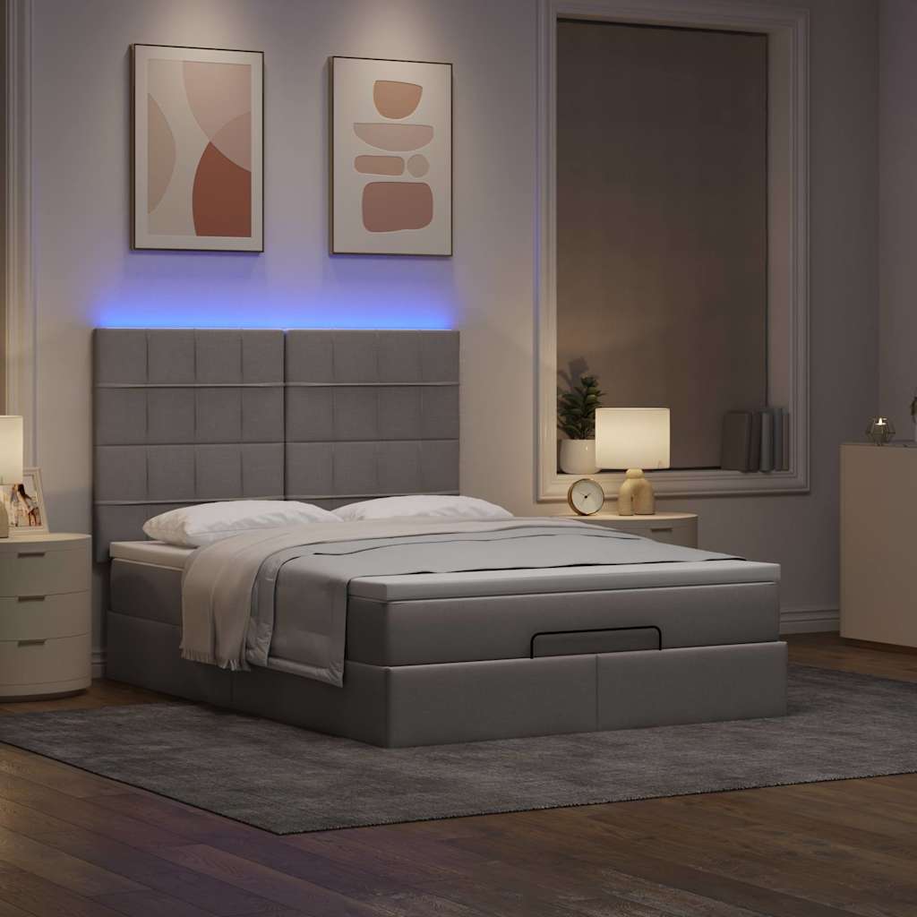 Estrutura de cama otomana com colchão tecido cinzento 140x190cm