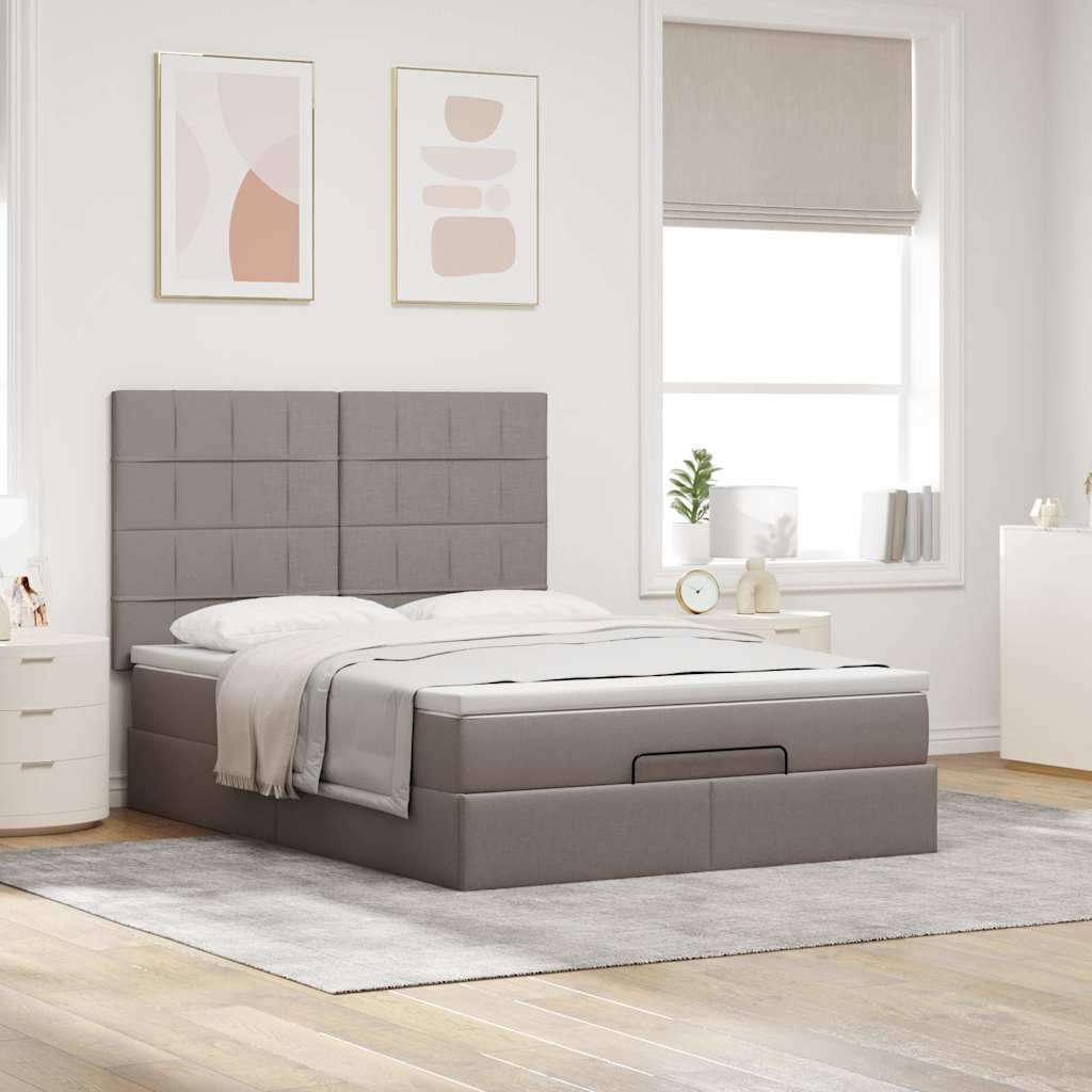 Estrutura de cama otomana com colchão tecido cinzento 140x190cm