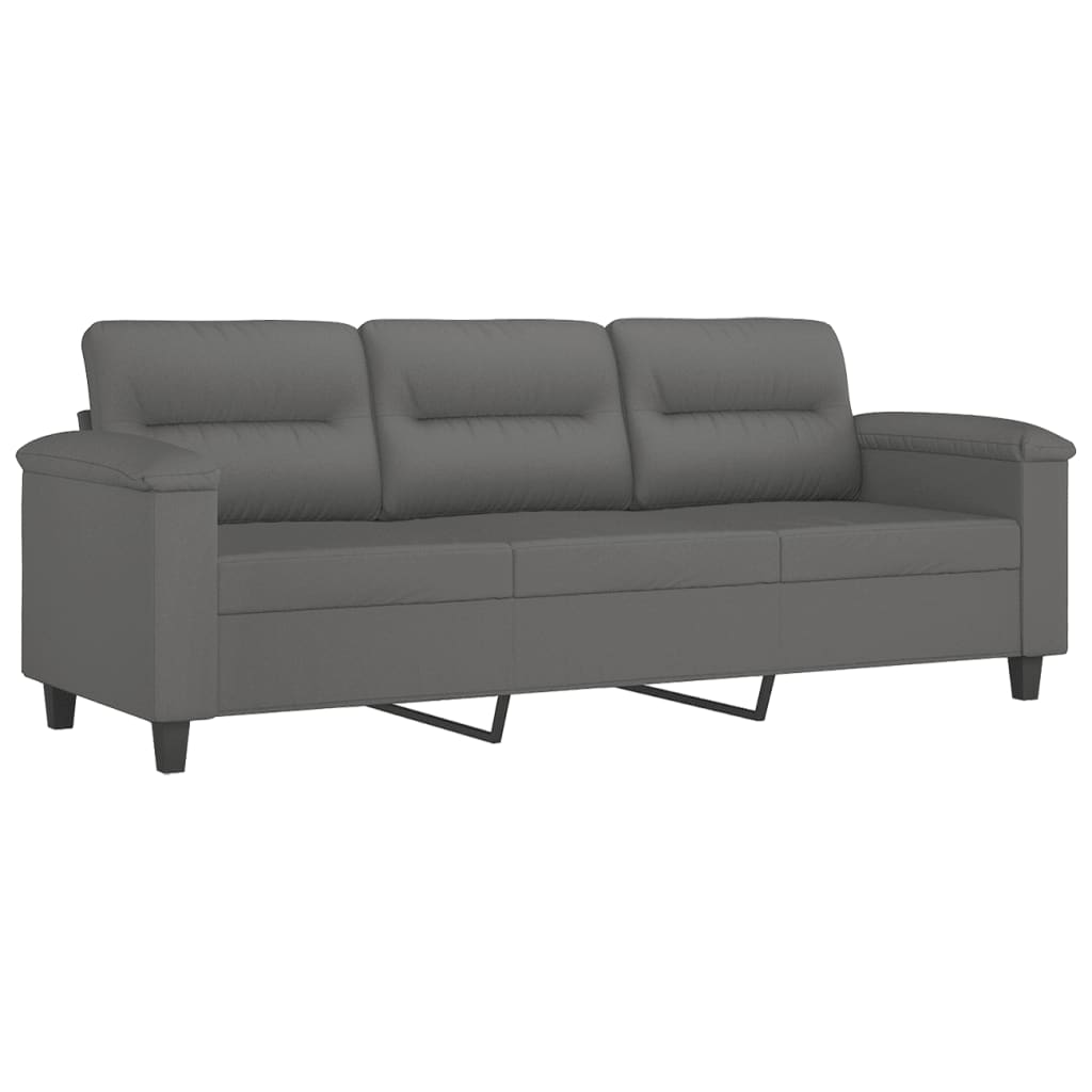 2 Pcs conjunto sofás c/ almofadas microfibra cinza-escuro