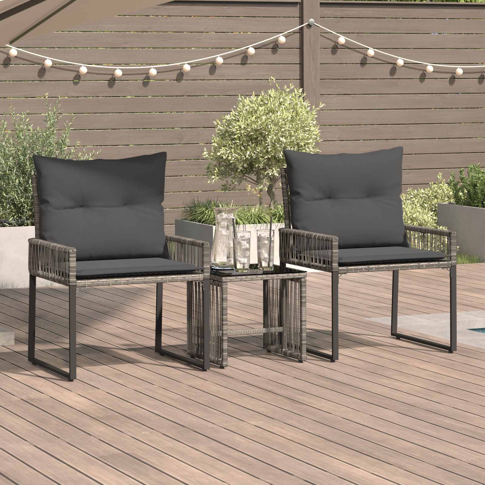 Conjunto de móveis para exterior 7 unid. cinza e cinza escuro