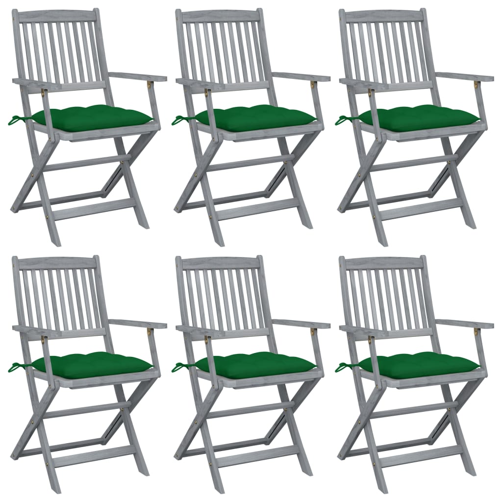 Cadeiras exterior dobráveis c/ almofadões 6 pcs acácia maciça