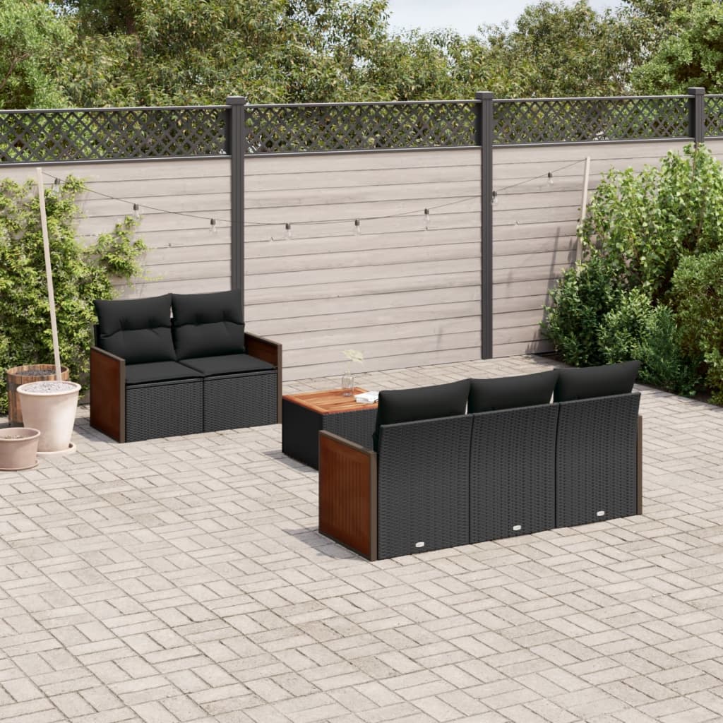 6 Pcs conjunto sofás de jardim c/ almofadões vime PE preto