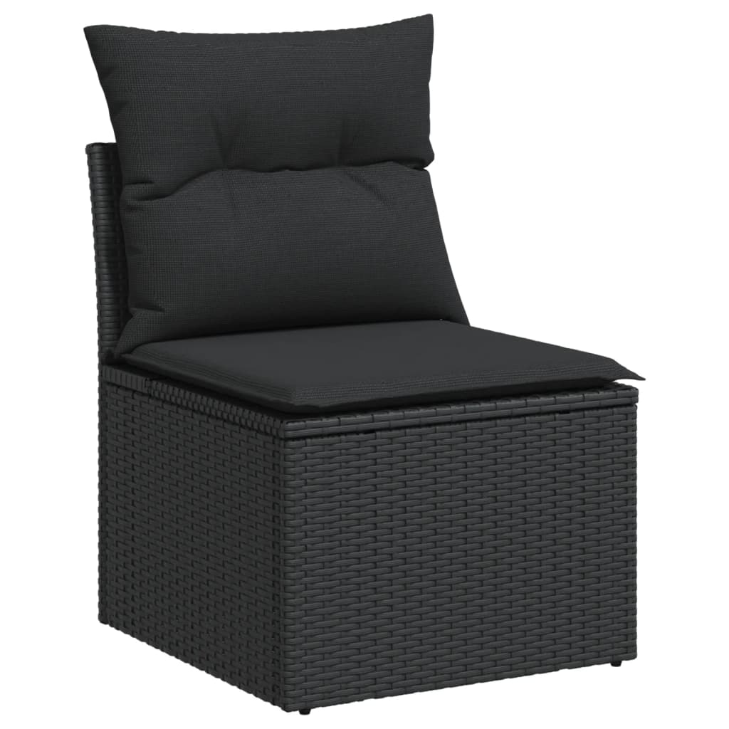 6 Pcs conjunto sofás de jardim c/ almofadões vime PE preto