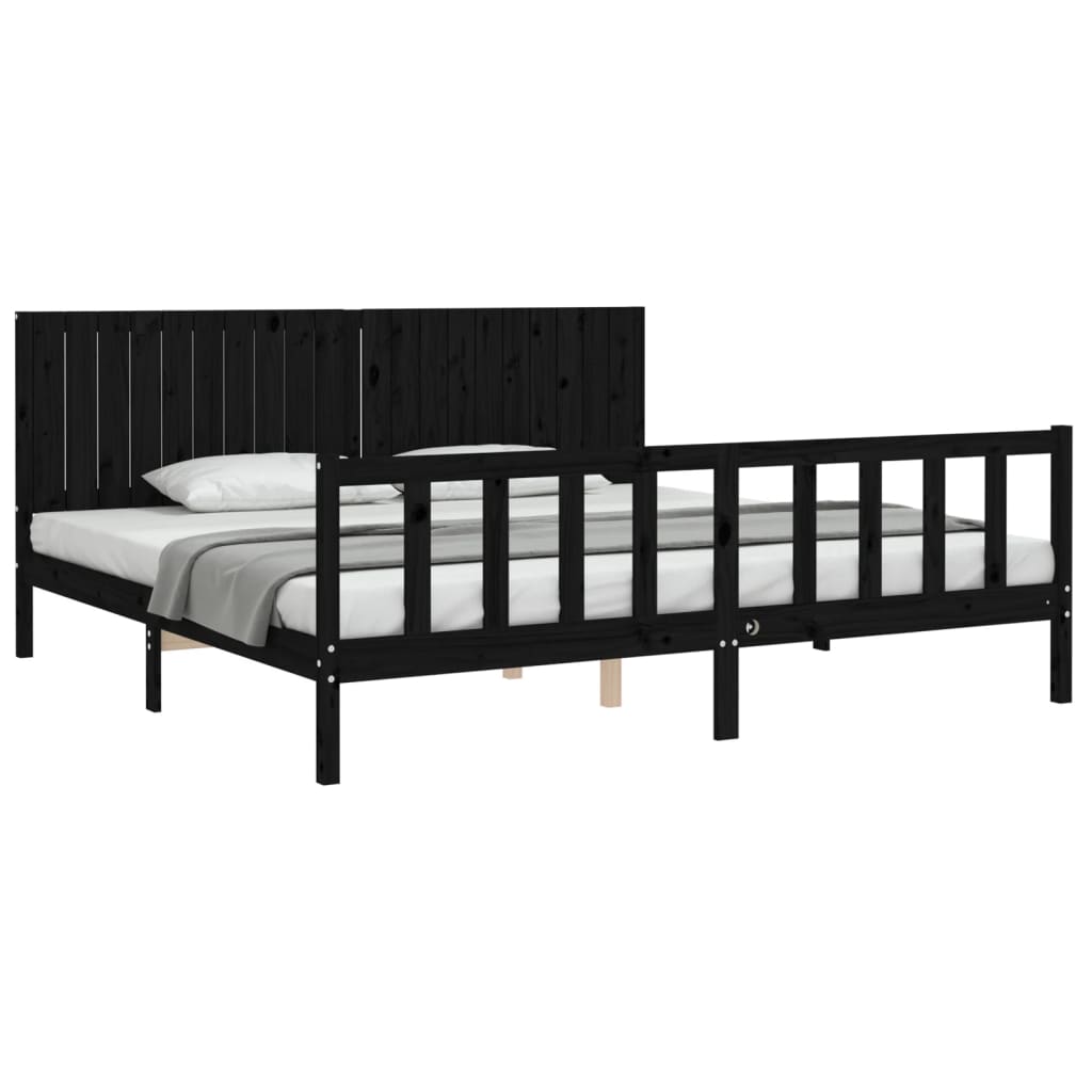 Estrutura de cama com cabeceira 200x200 cm madeira maciça preto