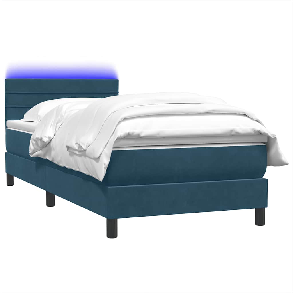 Cama box spring c/ colchão e LED 80x220 cm veludo azul-escuro