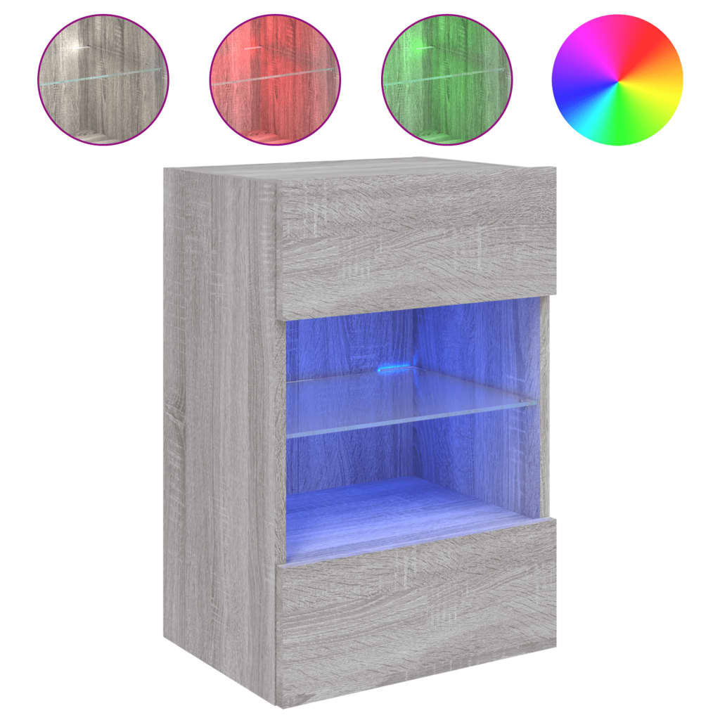 Móvel de parede p/ TV c/ luzes LED 40x30x60,5cm cinzento sonoma
