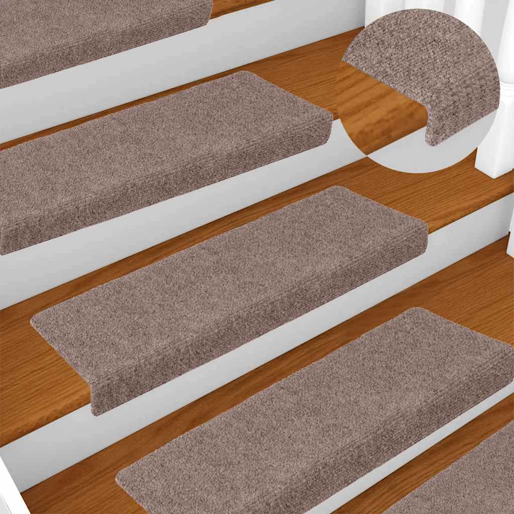 Tapetes de escada autoadesivos 15 peças 65x21x4 cm castanho claro com borda retangular