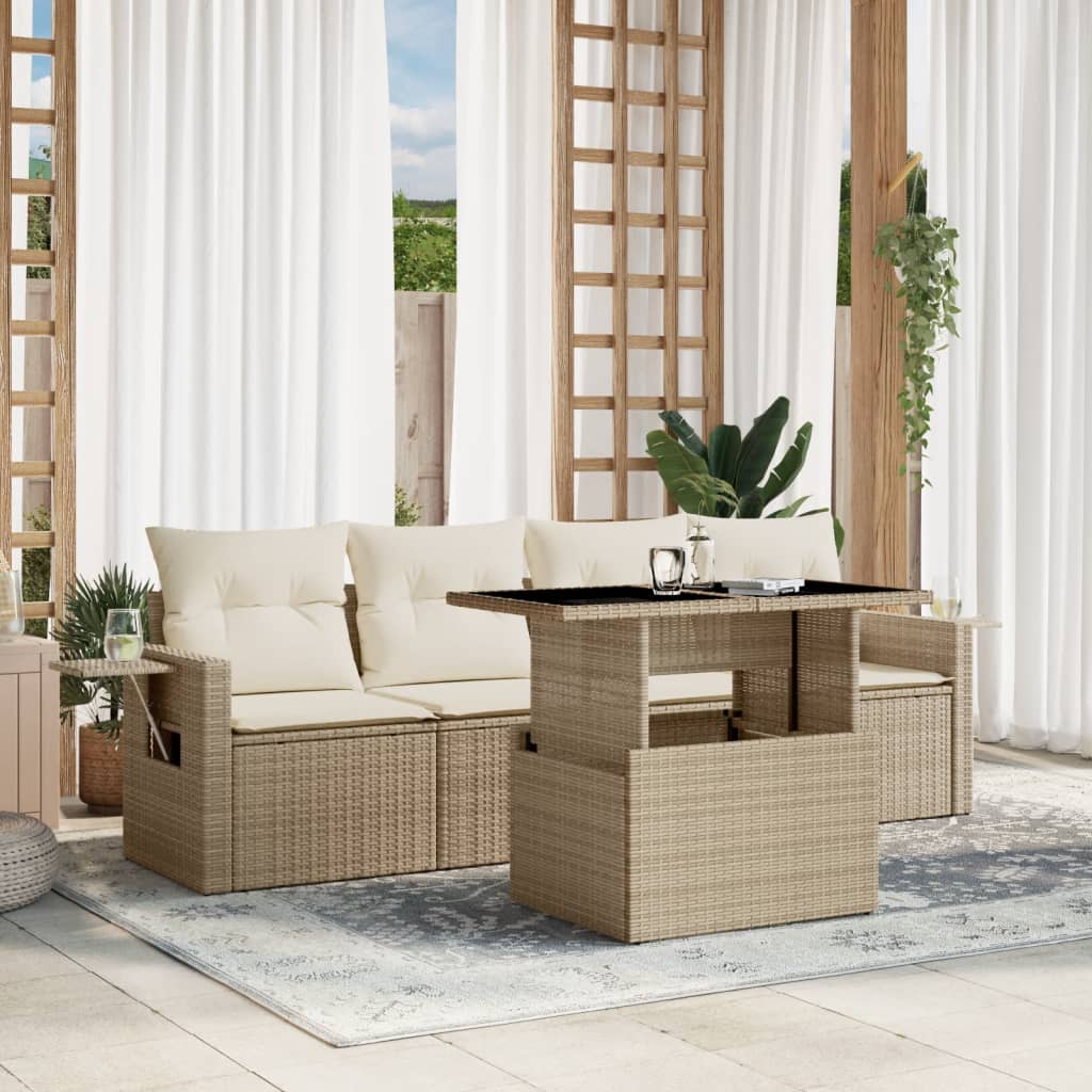 5 Pcs conjunto de sofás p/ jardim com almofadões vime PE bege