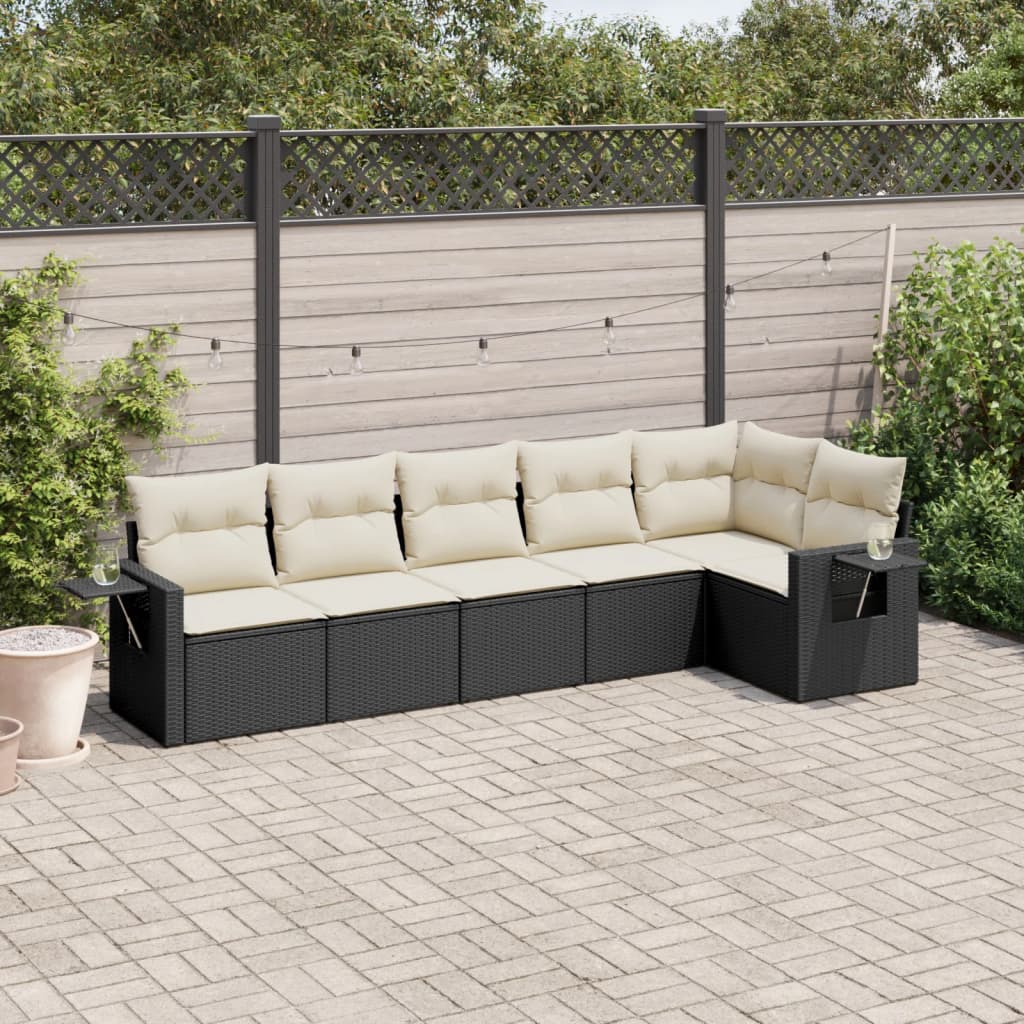 6 Pcs conjunto sofás de jardim c/ almofadões vime PE preto