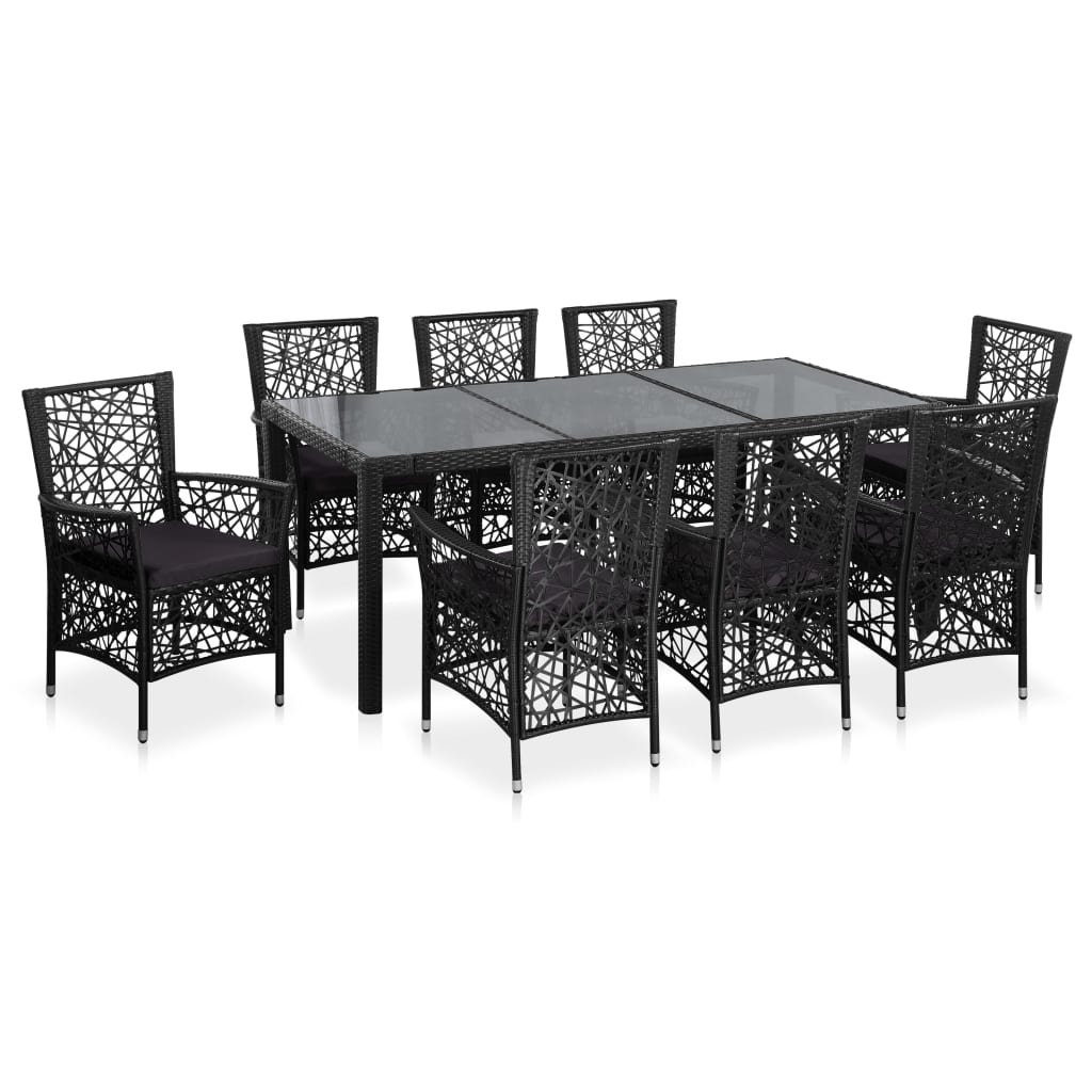 9 Pcs conjunto de jantar para exterior vime PE preto
