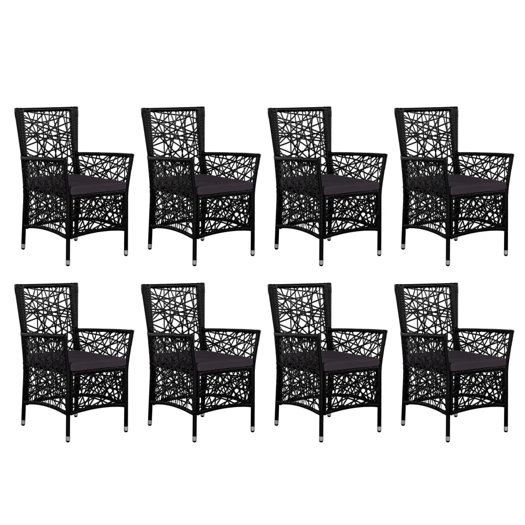 9 Pcs conjunto de jantar para exterior vime PE preto