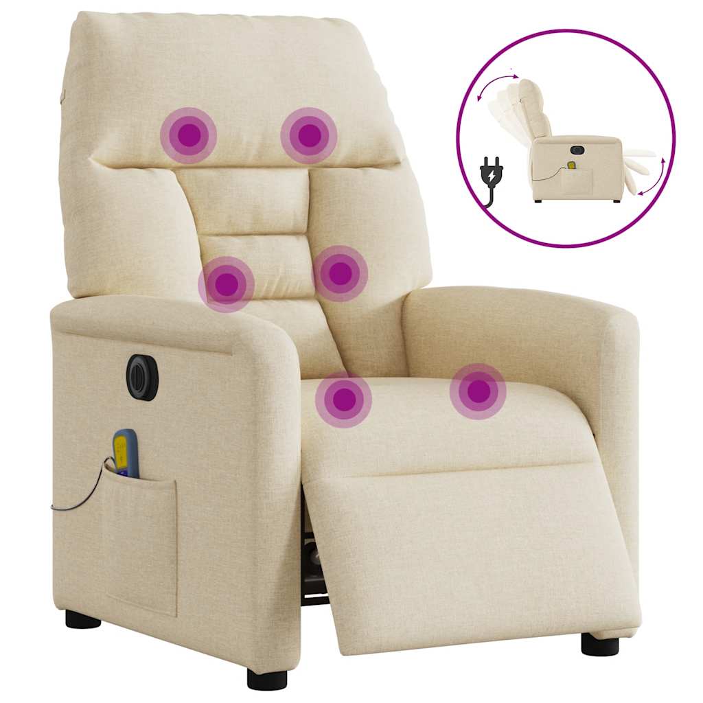 Poltrona de massagens reclinável elétrica tecido creme