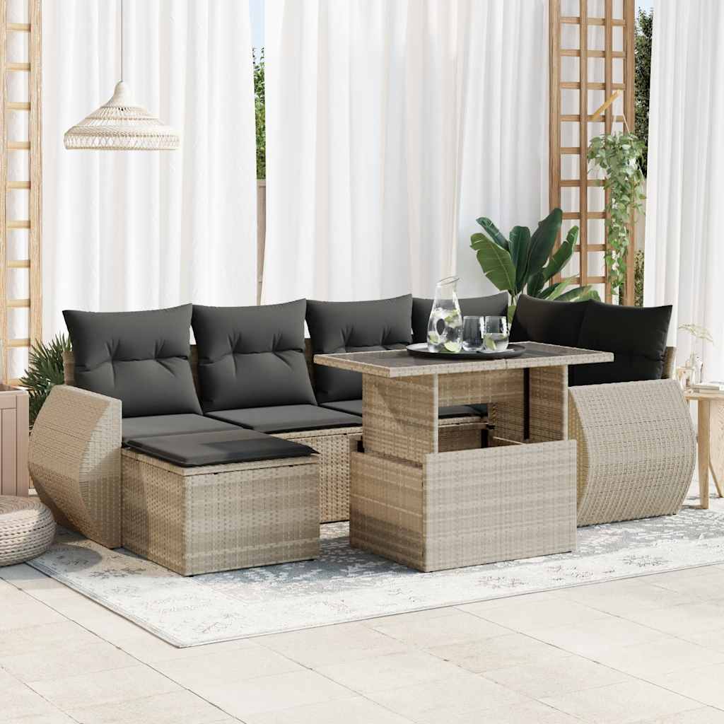 7 Pcs conj. sofás jardim com almofadões vime PE cinzento-claro