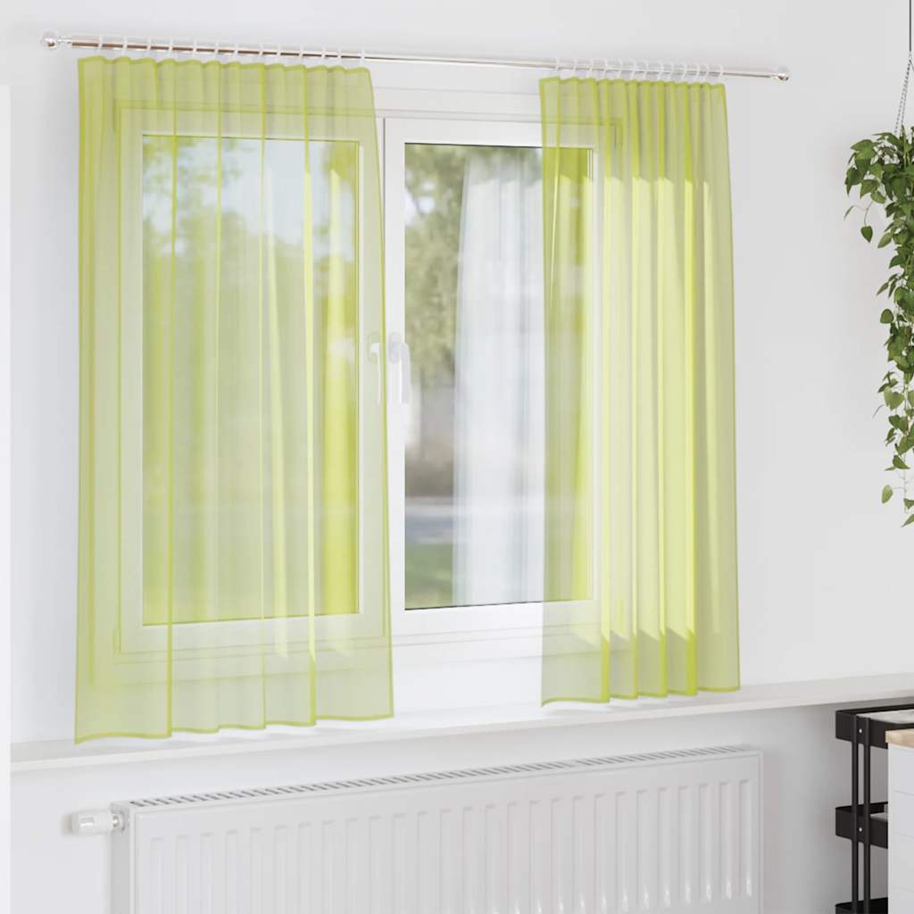 Cortinas de voile com bolsos para varão 2 pcs verde-maçã