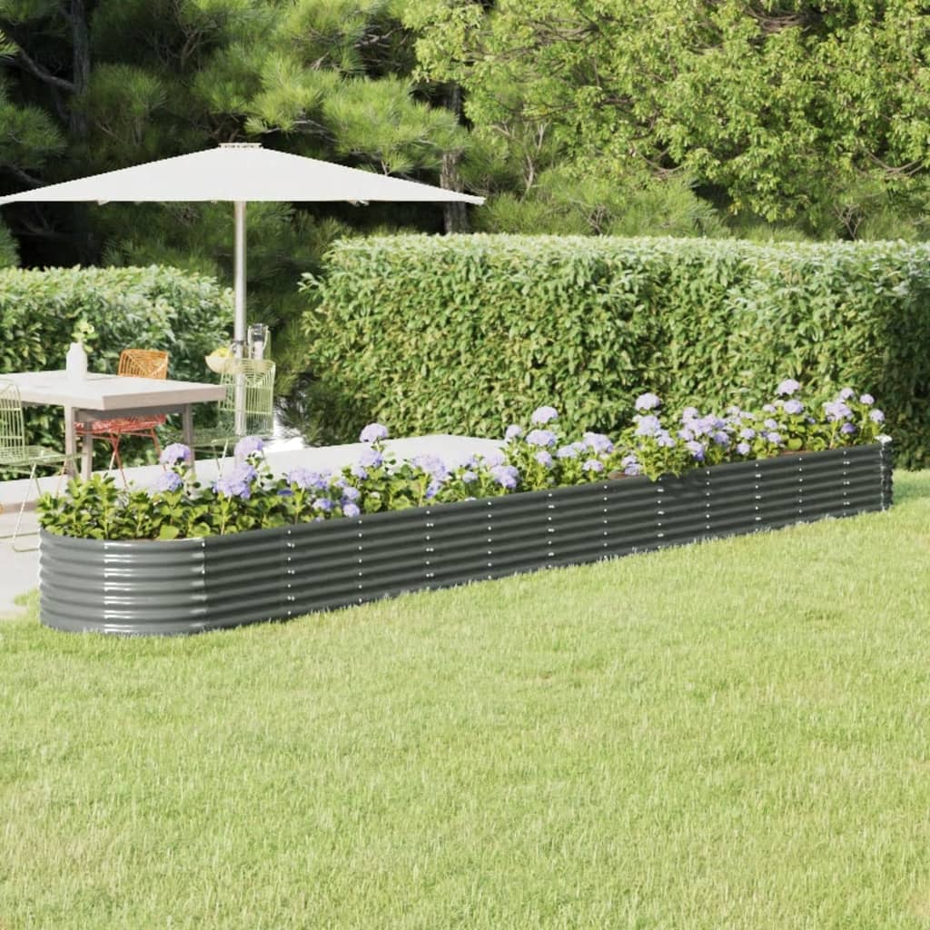 Canteiro elevado jardim 512x80x36cm aço galvanizado cinzento