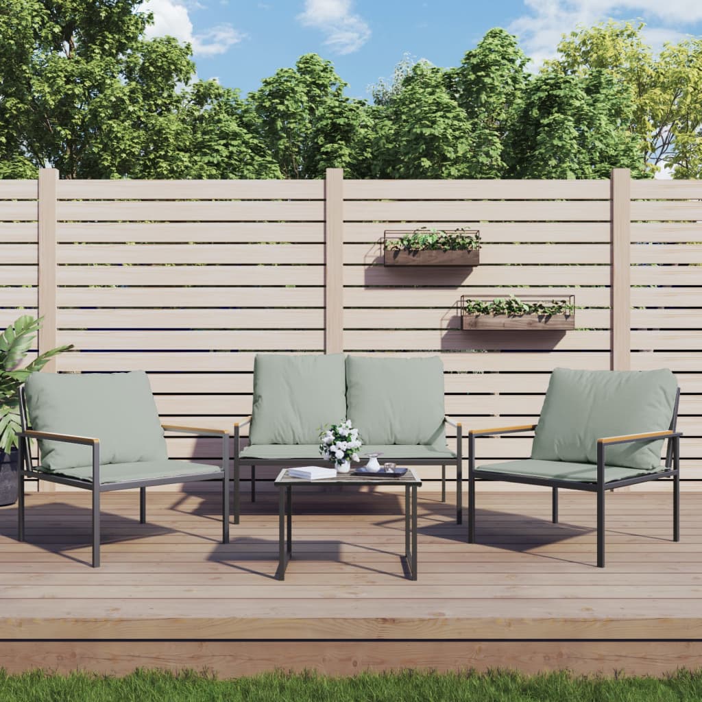 4 Pcs conjunto lounge de jardim com almofadões aço antracite
