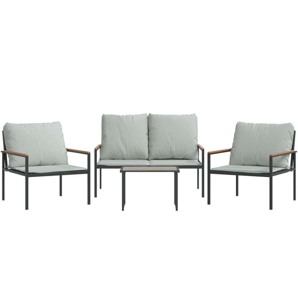 4 Pcs conjunto lounge de jardim com almofadões aço antracite