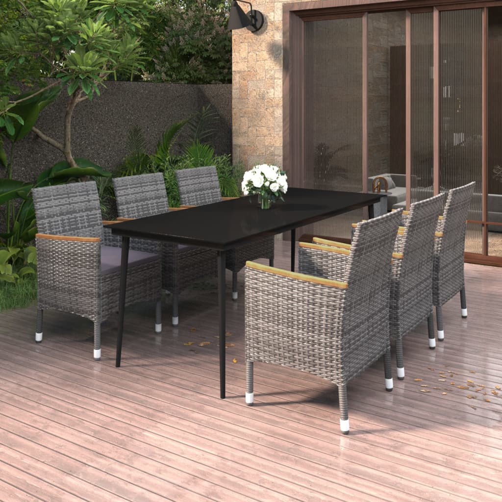 7 Pcs conjunto de jantar p/ jardim c/ almofadões vime PE/vidro