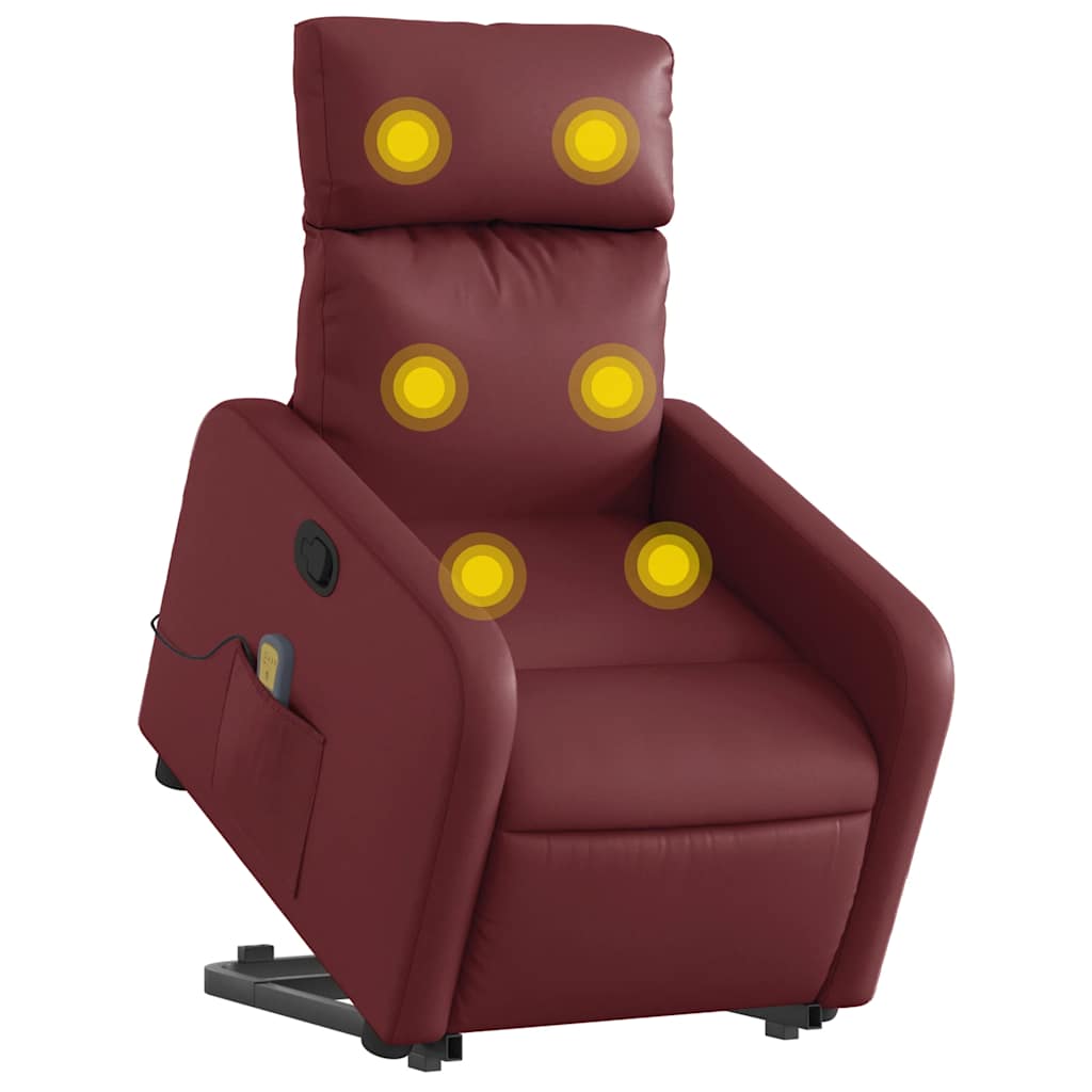 Poltrona massagens reclinável couro artificial vermelho tinto